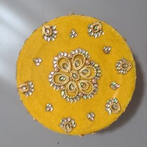 Elegant Gold and Yellow Embellished Trinket Box